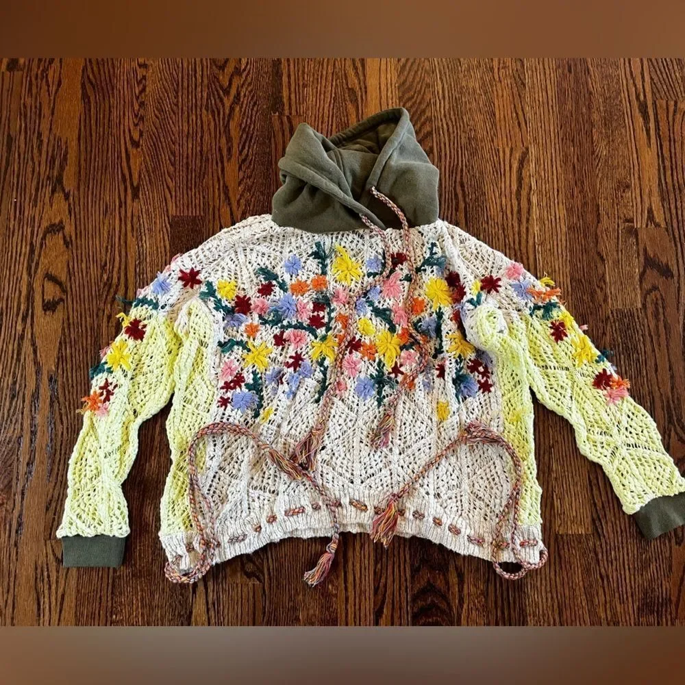 Free People $298 Wild Meadow Pullover with Gorgeous Crochet Detailing